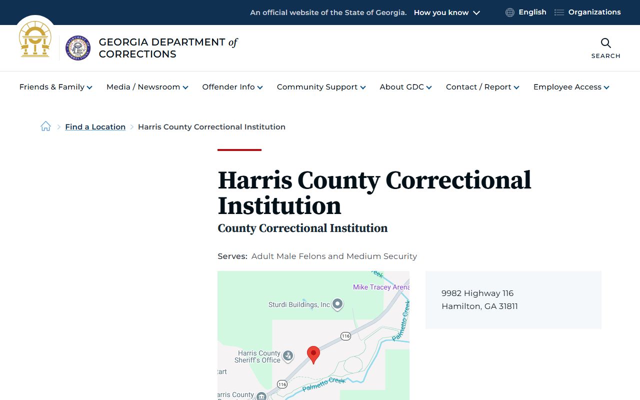 Harris County inmate population Georgia DOC correctional institution