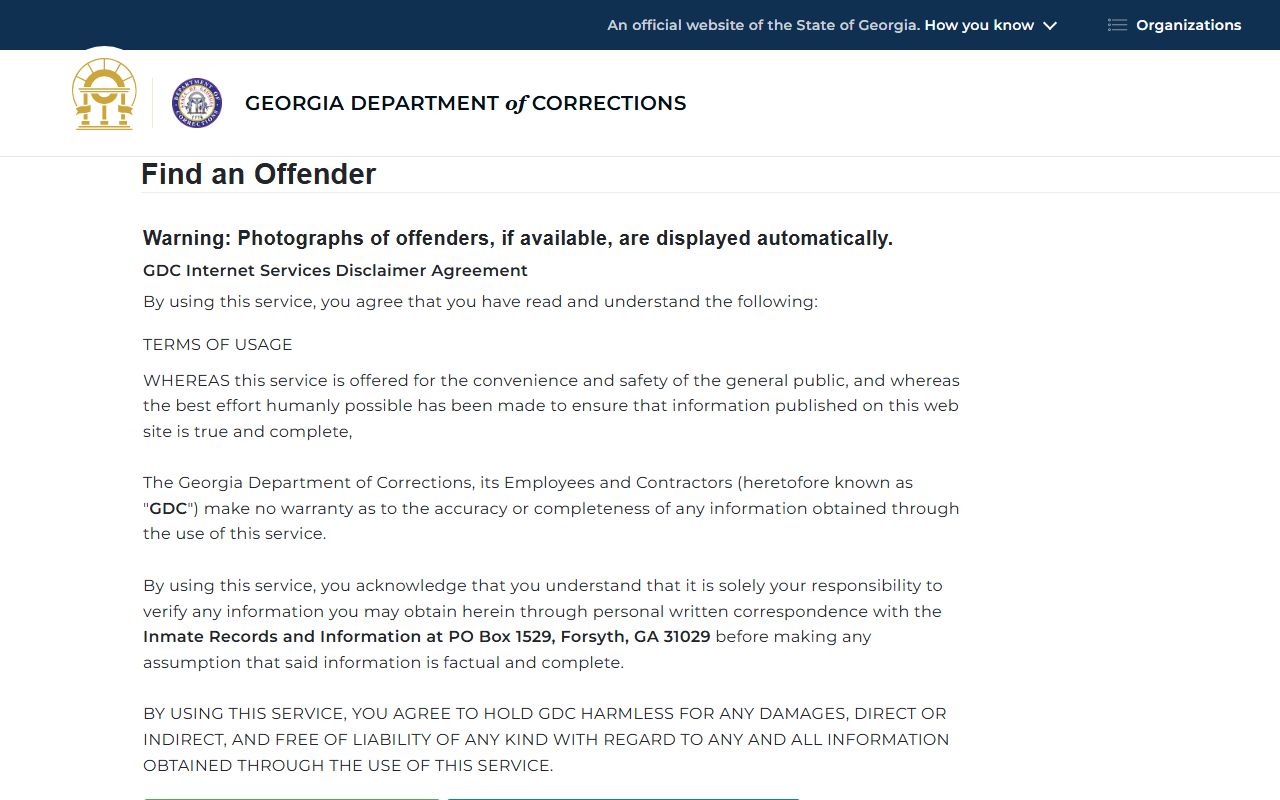 Georgia Department of Corrections offender query for Harris County Correctional Institution inmate lookup